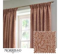 Morris&Co. Acorn Tonal Pencil Pleat Curtain Pair - Lined Matt Jacquard Drapes with Botanical Floral Design (Brick - 117x137cm)