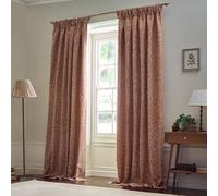 Morris&Co. Acorn Tonal Pencil Pleat Curtain Pair - Lined Matt Jacquard Drapes with Botanical Floral Design (Brick - 229x183cm)