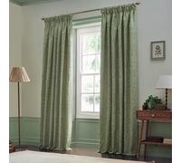 Morris&Co. Acorn Tonal Pencil Pleat Curtain Pair - Lined Matt Jacquard Drapes with Botanical Floral Design (Sage - 229x229cm)