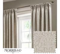 Morris&Co. Acorn Tonal Pencil Pleat Curtain Pair - Lined Matt Jacquard Drapes with Botanical Floral Design (Linen - 168x183cm)