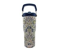 Morris & Co Blue & White Insulated Water Bottle - Double Walled Stainless Steel - Built-in Straw - 600ml / 20oz - 21 x 8.5 x 8.5 cm