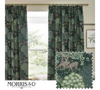 Morris & Co Brook Woodland Jacquard Room Darkening Pencil Pleat Curtains in Green | Size: 117Cm Width X 137Cm Drop