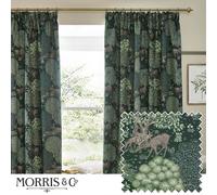 Morris&Co. Brook Pencil Pleat Curtain Pair - Lined Jacquard Woodland Tapestry-Inspired Drapes (Forest Green - 229x137cm)