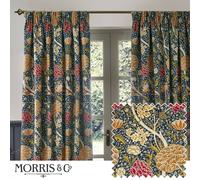 Morris & Co Cray Floral Velvet Room Darkening Pencil Pleat Curtain Pair Indigo/berry (W)168Cm X (D)229Cm