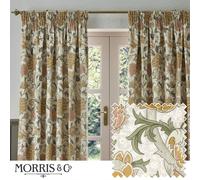 Morris&Co. Cray Pencil Pleat Curtain Pair - Lined Velvet Floral River-Inspired Drapes (Stone/Clay - 229x229cm)