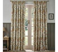 Morris&Co. Cray Pencil Pleat Curtain Pair - Lined Velvet Floral River-Inspired Drapes (Stone/Clay - 168x137cm)