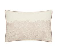 Morris&Co. Marigold Feather Rich Filled Cushion - Embroidered Floral Design Pillow with Velvet Piping (Stone - 40x60cm)