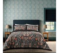 Morris & Co | V&A Olive & Rose Double Duvet Cover SET, Indigo/Blush