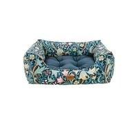 Rosewood x Morris & Co. Golden Lily Square Dog Bed, Medium - Luxury Reversible Pet Bed with Iconic William Morris Floral Print, Soft Washable Cushion, Padded Sides - Stylish Heritage Design