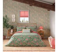 Morris & Co Honeysuckle Duvet Cover Set Evergreen & Coral