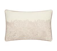 Morris&Co. Marigold Feather Rich Filled Cushion - Embroidered Floral Design Pillow with Velvet Piping (Stone - 40x60cm)