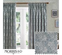 Morris & Co Marigold Jacquard Floral Room Darkening Pencil Pleat Curtains In Indigo Indigo