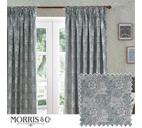 Morris & Co Marigold Jacquard Floral Room Darkening Pencil Pleat Curtains in Indigo | Size: 229 cm width x 229 cm drop Morris & Co Indigo 229 cm width x 229 cm drop