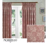 Morris&Co. Marigold Pencil Pleat Curtain Pair - Jacquard Lined Floral Heritage Drapes (Russet - 168x137cm)