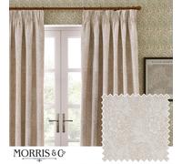 Morris&Co. Marigold Pencil Pleat Curtain Pair - Jacquard Lined Floral Heritage Drapes (Stone - 117x183cm)