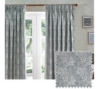 Morris&Co. Marigold Pencil Pleat Curtain Pair - Jacquard Lined Floral Heritage Drapes (Indigo - 168x137cm)