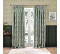 Marigold Jacquard Floral Room Darkening Pencil Pleat Curtains Morris & Co Green 229cm width x 229cm drop