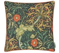 Morris&Co. Seaweed Outdoor Cushion - Water Resistant Art Nouveau Archive Print Garden Pillow with Piped Trim (Indigo - 50x50cm)