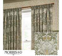Morris&Co. Snakeshead Pencil Pleat Curtain Pair - Lined Jacquard Chenille Bold Floral Drapes (Sunflower/Stone - 117x137cm)