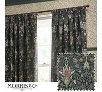 Morris&Co. Snakeshead Pencil Pleat Curtain Pair - Lined Jacquard Chenille Bold Floral Drapes (Indigo/Leaf - 117x137cm)