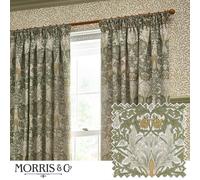 Morris&Co. Snakeshead Pencil Pleat Curtain Pair - Lined Jacquard Chenille Bold Floral Drapes (Sunflower/Stone - 117x137cm)