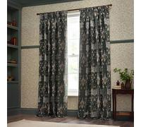 Morris&Co. Snakeshead Pencil Pleat Curtain Pair - Lined Jacquard Chenille Bold Floral Drapes (Indigo/Leaf - 117x183cm)