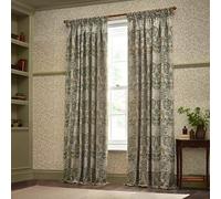 Morris&Co. Snakeshead Pencil Pleat Curtain Pair - Lined Jacquard Chenille Bold Floral Drapes (Sunflower/Stone - 117x137cm)