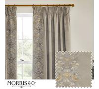 Morris & Co Strawberry Thief Embroidery Embroidered Velvet Room Darkening Pencil Pleat Curtains in Beige | Size: 168 cm width x 229 cm drop Morris & Co Beige 168 cm width x 229 cm drop