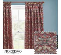 Morris & Co Strawberry Thief Jacquard Floral Room Darkening Pencil Pleat Curtain Pair In Red Red