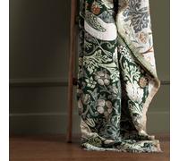 Morris & Co. Strawberry Thief Throw - Embroidered Bird & Floral Jacquard Blanket (Forest Green - 130x170cm)