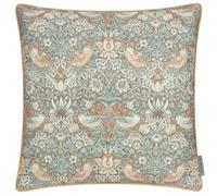 Morris&Co. Strawberry Thief Outdoor Cushion - Iconic Songbird Print Water Resistant Garden Pillow with Piped Trim (Biscuit - 50x50cm)