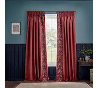 Morris&Co. Strawberry Thief Pencil Pleat Curtain Pair - Iconic Bird & Floral Embroidered Lined Velvet Drapes (Berry - 229x229cm)