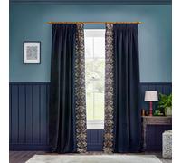 Morris&Co. Strawberry Thief Pencil Pleat Curtain Pair - Iconic Bird & Floral Embroidered Lined Velvet Drapes (Indigo - 229x229cm)