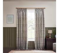 Morris&Co. Strawberry Thief Pencil Pleat Curtain Pair - Iconic Bird & Floral Jacquard Lined Velvet Drapes (Biscuit - 168x229cm)