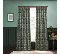Morris&Co. Strawberry Thief Pencil Pleat Curtain Pair - Iconic Bird & Floral Jacquard Lined Velvet Drapes (Forest Green - 168x229cm)