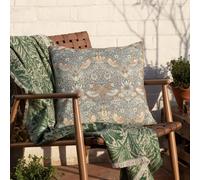 Morris&Co. Strawberry Thief Outdoor Cushion - Iconic Songbird Print Water Resistant Garden Pillow with Piped Trim (Biscuit - 50x50cm)