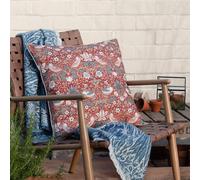 Morris & Co Strawberry Thief Piped Outdoor Cushion in Red | Size: 50 cm x 50 cm Morris & Co Red 50 cm x 50 cm
