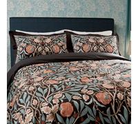 Morris & Co | V&A Olive & Rose Double Duvet Cover SET, Indigo/Blush