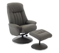 Morris Living The Lyon - Genuine Leather Swivel Recliner Chair & Footstool In Cinder Grey