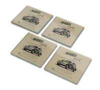 Morris Minor Glass Coaster Set Classic Advert British Car Gift OFFICIAL LICENCED PRODUCT (4, Gift Box Packaging)