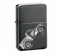 Morris Minor Pick Up ref162 Pewter effect design on a flip top petrol lighter windproof BLACK refillable…