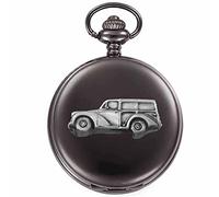Morris Minor Traveler ref161 Pewter Effect Design on a Polished Black case Men's Gift Quartz Pocket Watch fob