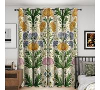 Morris Style Floral Curtains Blackout, 90x90 Inch 2 Panels - Rustic Flower Pattern Black Out Curtains, Home Decor, 90 Drop Eyelet Window Drapes for Bedroom, Living Room A&BR207