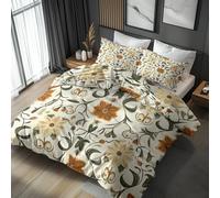 Morris Style Single Duvet Cover Set - Vintage Beige Floral Boho Bedding & Bedroom Decor, Super Soft Microfiber Quilt Cover and 1 Pillowcases, with Zip, Reversible Design j0bas-61