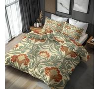 Morris Style Super King Duvet Cover Sets - Vintage Floral Boho Bedding & Bedroom Decor, Super Soft Microfiber Quilt Cover and 2 Pillowcases, with Zip, Reversible Design j0bas-54