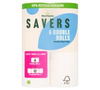 Morrisons Savers Toilet Tissue, 2-Ply, 6 Double Rolls