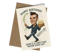 Morrissey Birthday Card - Funny “Here’s A Cake That Never Goes Out” Greeting with Reproduction Printed Autograph | Retro The Smiths Music Collectible for Men and Women No1972