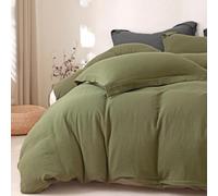 MorroMorn Muslin Duvet Cover Queen Size, 100% Breathable Cotton Comforter Cover Sets, Ultra Soft 2-Layer Gauze Duvet Cover Set 3 PCS with 2 Pillowcases, Lightweight Linen Like, 90"x90", Olive Green