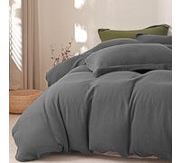 MorroMorn Muslin Duvet Cover Twin Size, 100% Breathable Cotton 2-Layer Gauze Comforter Cover Set 3 Pieces with 2 Pillowcases Zipper Closure & Corner Ties, Ultra Soft Linen Like, 68"x90", Dark Grey