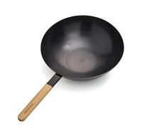 Morsø Vulcano Wok Pan, Carbon Steel and Oak, 36 x 56 x 12 cm, Anthracite